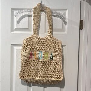 No Boundaries Natural Woven Tote with Colorful Aloha